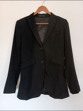 Theory Wool Black Blazer Suit Jacket Notch Lapel Two-Button Women's 10